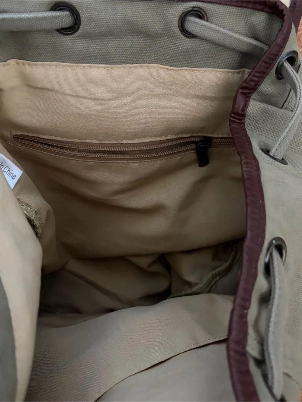 Serbags Washed Vintage-Looking Fashion Canvas Backpack Bag Leather Trim Beige